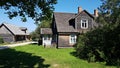 Old wooden houses on the territory of the Pastaris Ethnographic Museum in Latvia on August 16, 2020