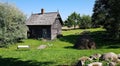 Old wooden houses on the territory of the Pastaris Ethnographic Museum in Latvia on August 16, 2020