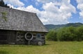 Old wooden houses in the traditional Carpathian style in ethnographic museum Old Village, Kolochava