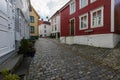 Old wooden houses in the traditional neighbourhood Sydnes in the city of Bergen in Vestland county, Norway Royalty Free Stock Photo