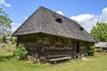 Old wooden houses in the traditional style in the mountain village Kolochava, Ukraine