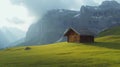 old wooden hut cabin in mountain alps at rural fall landscape Royalty Free Stock Photo