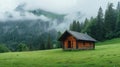 old wooden hut cabin in mountain alps at rural fall landscape Royalty Free Stock Photo