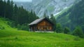 old wooden hut cabin in mountain alps at rural fall landscape Royalty Free Stock Photo