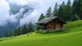 old wooden hut cabin in mountain alps at rural fall landscape Royalty Free Stock Photo