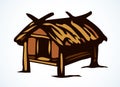 Old wooden hut icon. Vector drawing