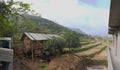 Old wooden hut in nepal kathmandu backdrop mountains