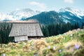 Old wooden hut in spring High Tatras Royalty Free Stock Photo