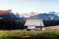 Old wooden hut in spring High Tatras mountains Royalty Free Stock Photo