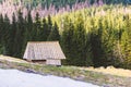 Old wooden hut in spring High Tatras Royalty Free Stock Photo