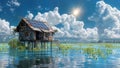 Lakeside Legacy: Solar Panels Meet Tradition in Nature\'s Bounty, generative ai Royalty Free Stock Photo