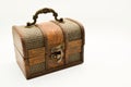 Old wooden jewelry chest isolated on white background