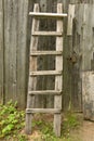 Old wooden ladder propped against the rural barn Royalty Free Stock Photo