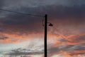 Old wooden lamp silhouette standing tall at sunset in Kneehill County Royalty Free Stock Photo