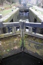 Old wooden lock gates on the rochdale narrowboat canal Royalty Free Stock Photo