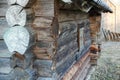 Old wooden log house building. bathhouse or sauna. Close up view closeup Royalty Free Stock Photo