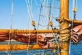 Old wooden mast on a wooden ship Royalty Free Stock Photo