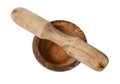 Old wooden mortar and pestle isolated. Royalty Free Stock Photo