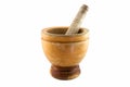 Old wooden mortar and pestle Royalty Free Stock Photo