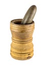 An old wooden mortar with stone pestle Royalty Free Stock Photo