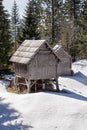 Old wooden mountain hut at Vodicni vrh Royalty Free Stock Photo