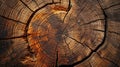 Old wooden oak tree cut surface. Detailed warm dark brown and orange tones . Generative Ai Royalty Free Stock Photo