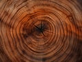 Old wooden oak tree cut surface. Detailed warm dark brown and orange tones of a felled tree trunk or stump. Rough organic texture Royalty Free Stock Photo