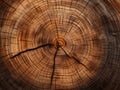 Old wooden oak tree cut surface. Detailed warm dark brown and orange tones of a felled tree trunk or stump. Rough organic texture Royalty Free Stock Photo