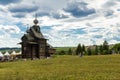 Old wooden Orthodox Christian church on the hill. Urals. Russia. Royalty Free Stock Photo
