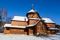 Old wooden Orthodox church in mountain village Kryvorivnia in Uk