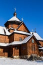 Old wooden Orthodox church in mountain village Kryvorivnia in Uk