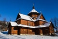 Old wooden Orthodox church in mountain village Kryvorivnia in Ukrainian Carpathians