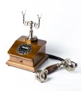 Old wooden phone on white Royalty Free Stock Photo