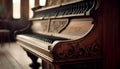 Old wooden piano key and sheet music close up ,generative AI Royalty Free Stock Photo