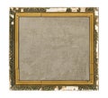 Old wooden picture frame with blank canvas isolated on white background Royalty Free Stock Photo