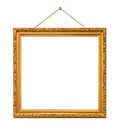 Old wooden picture frame hanging on a rope Royalty Free Stock Photo