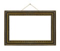 Old wooden picture frame hanging on a rope Royalty Free Stock Photo