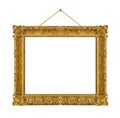 Old wooden picture frame hanging on a rope Royalty Free Stock Photo