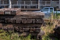 Old wooden pieces overlaid, old wood used to make railway