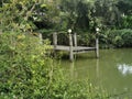 Old wooden pier footbridge by lake Royalty Free Stock Photo