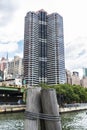 Old wooden pillar on a jetty in New York City, USA