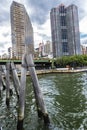 Old wooden pillar on a jetty in New York City, USA