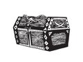 Old wooden pirate treasure chest. Hand drawn sketch illustration. Vector black ink drawing isolated on white background