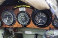 Old wooden plane cockpit with instruments