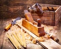 Old wooden plane in a workshop Royalty Free Stock Photo