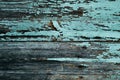 Old wooden planks wall with blue celeste peeling paint Royalty Free Stock Photo