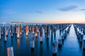 Old wooden pylons of historic Princes Pier in Port Melbourne