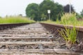 Old wooden railway sleepers on an forgotten railroad