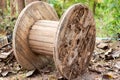 An old wooden reel or cable reel made of wood Royalty Free Stock Photo