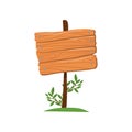 Old wooden road sign standing on the grass, direction sign board cartoon vector Illustration Royalty Free Stock Photo
